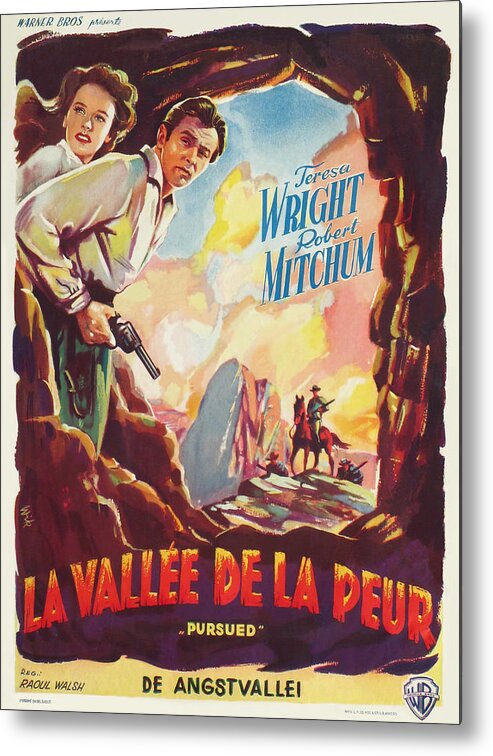 Synopsis Metal Print featuring the mixed media ''Pursued'', 1947 - art by Wik by Movie World Posters
