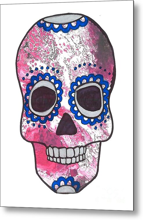 Patriotic Colors Sugar Skull Metal Print featuring the mixed media Red and Blue Sugar Skull by Expressions By Stephanie