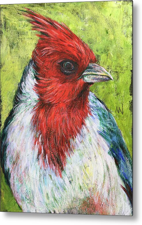 Cardinal Metal Print featuring the mixed media Red Head by AnneMarie Welsh