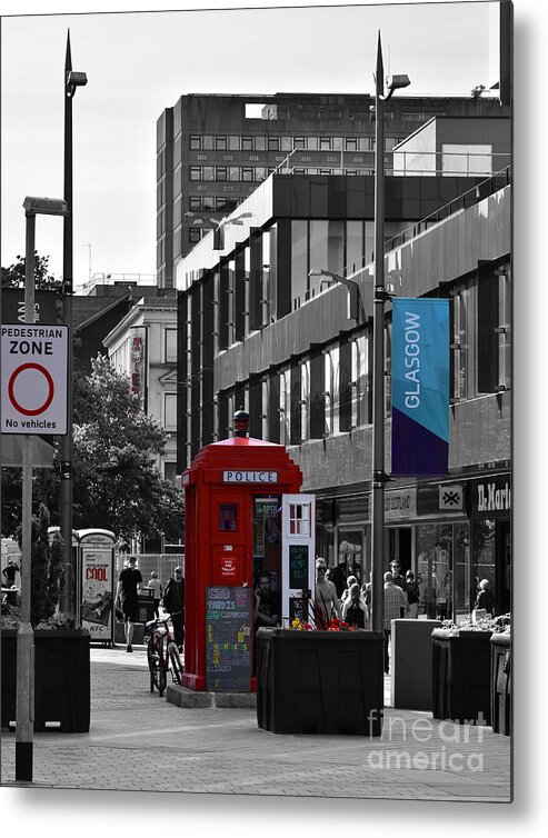 Red Police Box Metal Print featuring the photograph Red Police Box, Glasgow by Yvonne Johnstone