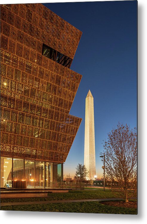 African American Museum Metal Print featuring the photograph Reflection of Washington Monument by Steven Heap