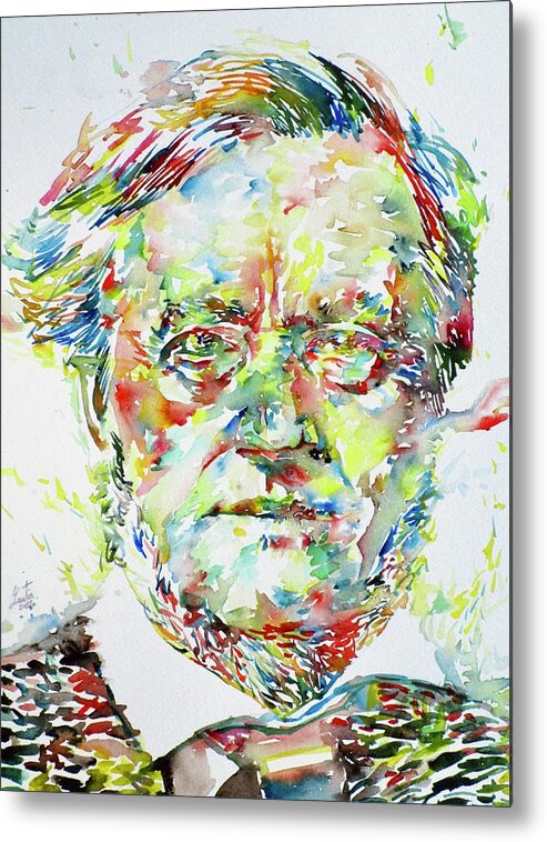Richard Metal Print featuring the painting Richard Wagner Watercolor Portrait by Fabrizio Cassetta