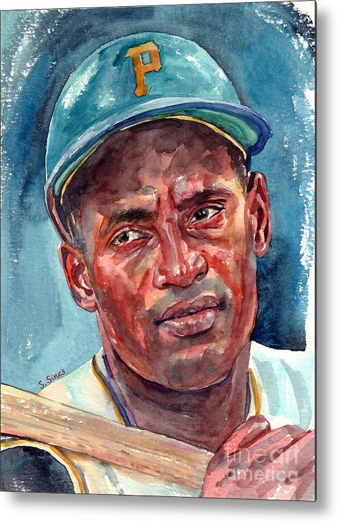 Roberto Clemente Metal Print featuring the painting Roberto Clemente by Suzann Sines