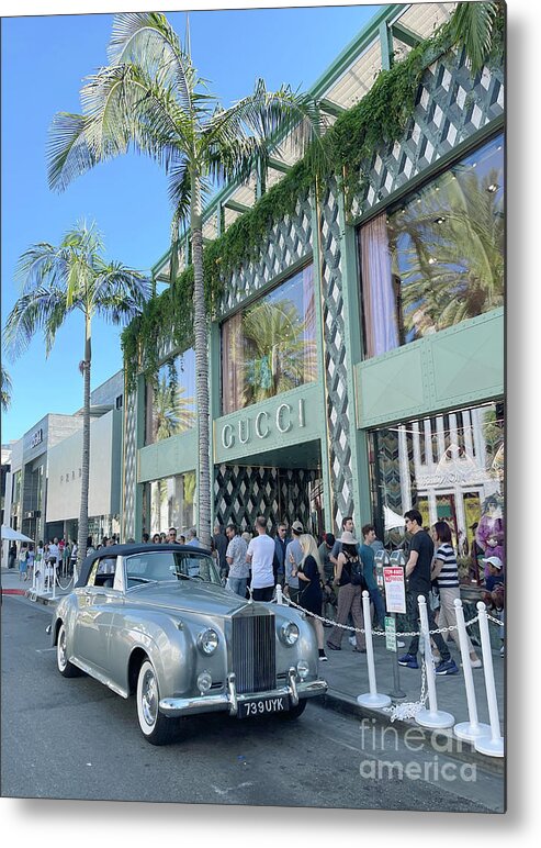 Rolls Royce Outside Gucci Store Metal Print featuring the photograph Rolls Royce Outside Gucci Store by Nina Prommer