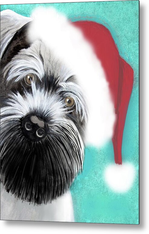 Teal Metal Print featuring the painting Scruffy Claus Watercolor by Kimberly Walker