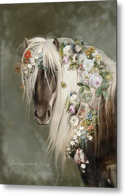 Horse Metal Print featuring the digital art Shetland Pony in Flowers II by Dorota Kudyba
