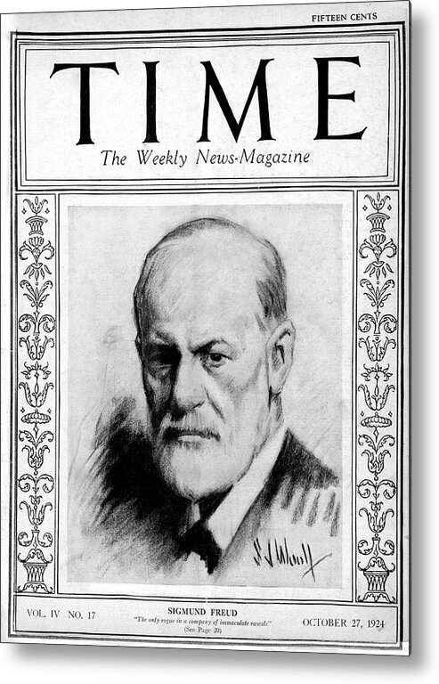 Sigmund Freud Metal Print featuring the photograph Sigmund Freud - 1924 by Illustration cr S J Woolf