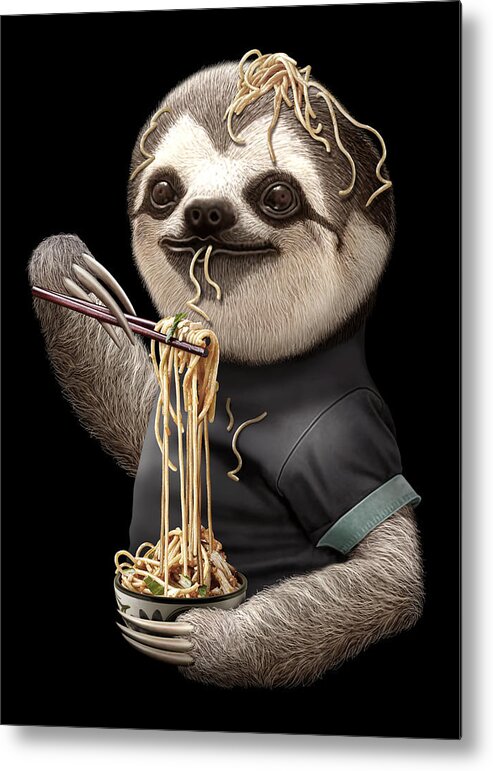 Sloth Metal Print featuring the digital art Sloth Eating Noodle by Adam Lawless