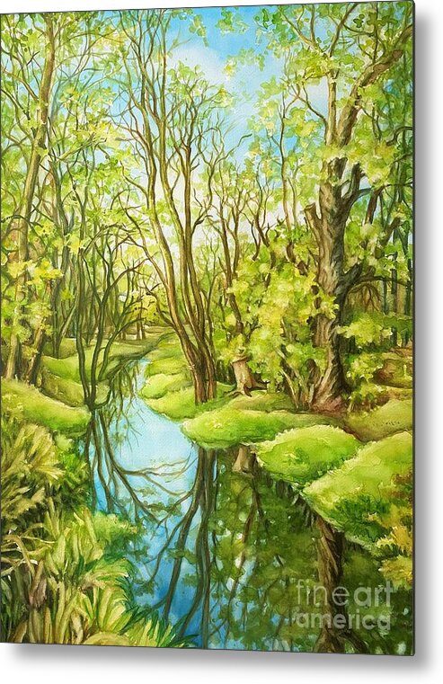Spring Watercolor Metal Print featuring the painting Spring Creek by Inese Poga
