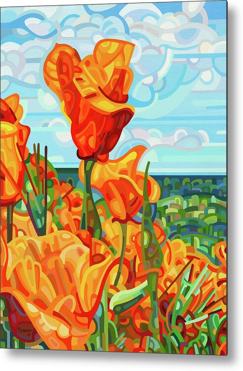 Red Orange Poppies Metal Print featuring the painting Standing Tall by Mandy Budan