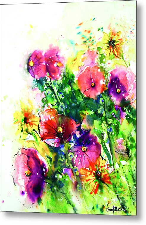 Hollyhocks Metal Print featuring the painting Summer With The Hollyhocks by Cheryl Prather