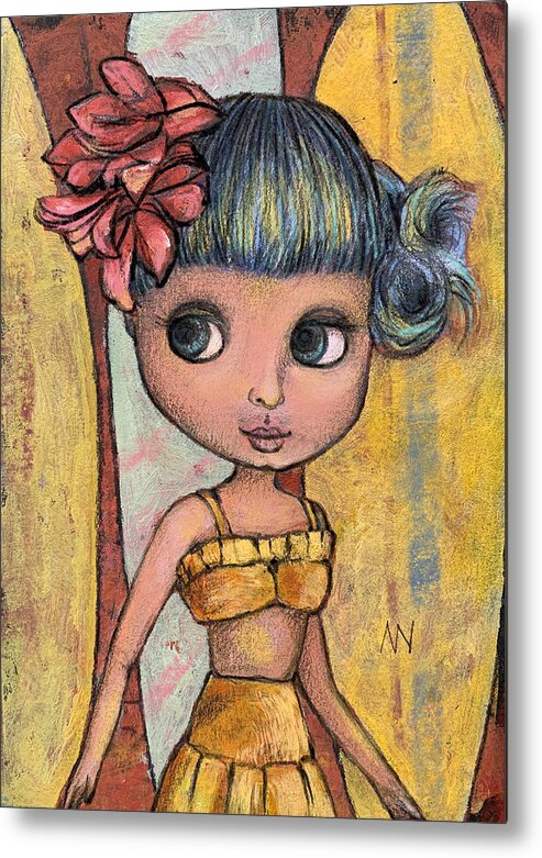 Surfer Metal Print featuring the mixed media Surfer Girl by AnneMarie Welsh