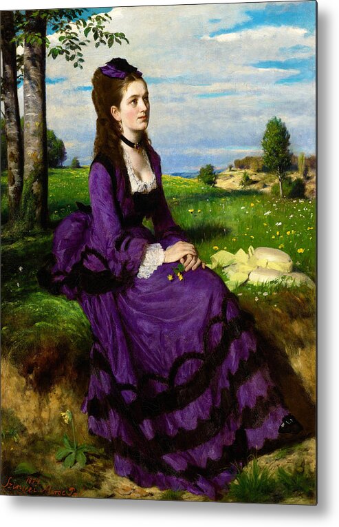Szinyei Merse Pl Metal Print featuring the painting Szinyei Merse Pal paintings - Lady in Violet - Hungarian painters by Szinyei Merse Pal