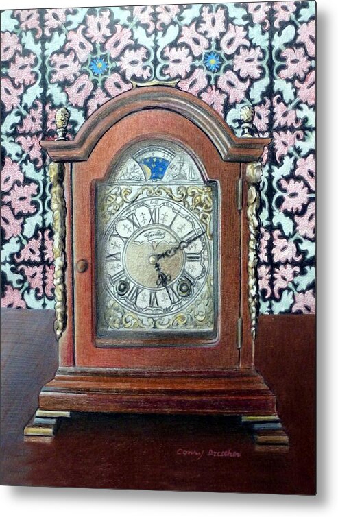 Clock Metal Print featuring the painting The Clock on My Mantel by Constance DRESCHER