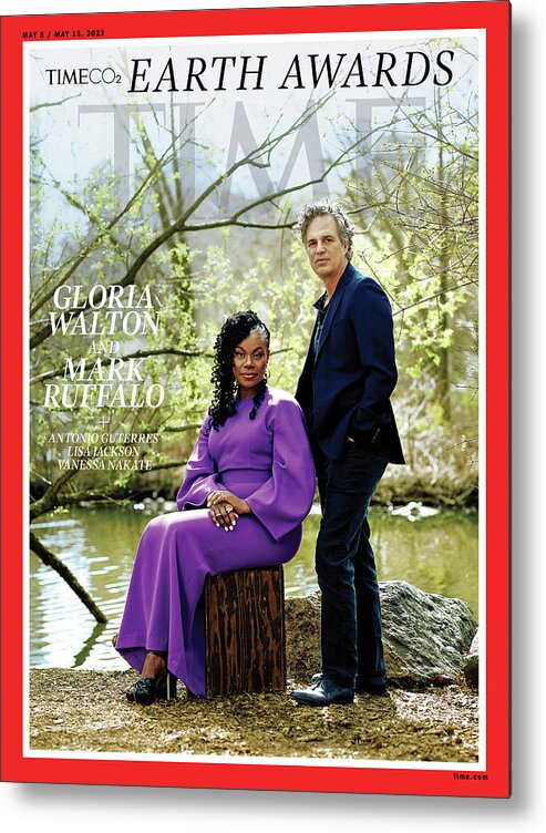 Co2 Metal Print featuring the photograph The Earth Awards - Gloria Walton and Marc Ruffalo by Caroline Tompkins for TIME