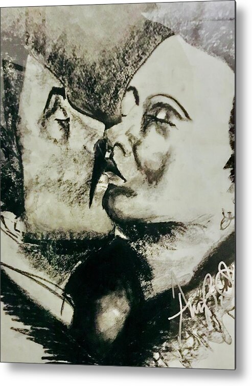  Metal Print featuring the drawing The Kiss by Angie ONeal