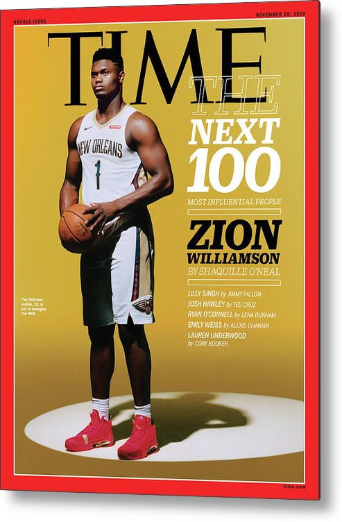 Time Metal Print featuring the photograph The Next 100 Most Influential People - Zion Williamson by Photograph by Scandebergs for TIME