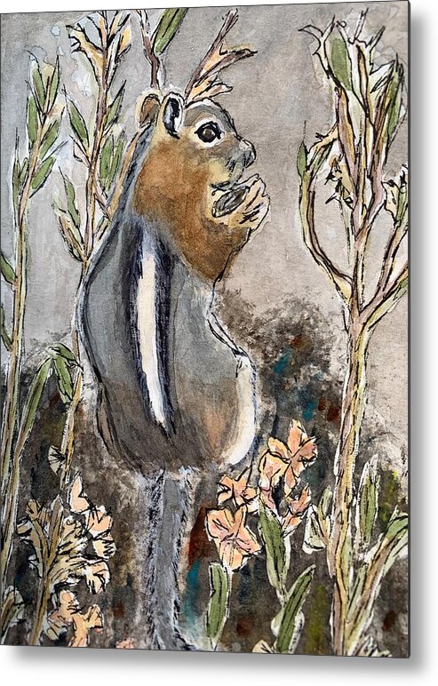 Chipmunk Metal Print featuring the painting The Nibbler by Jane Hayes