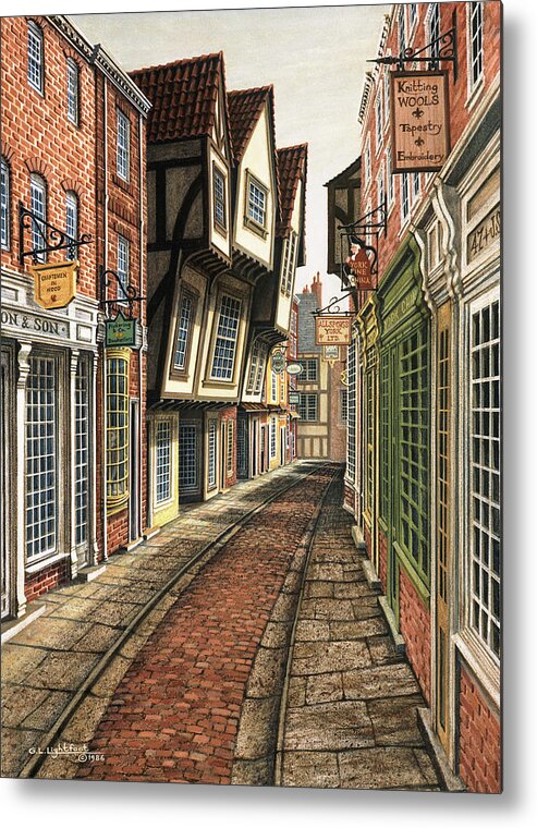 Architectural Cityscape Metal Print featuring the painting The Shambles, York, England by George Lightfoot