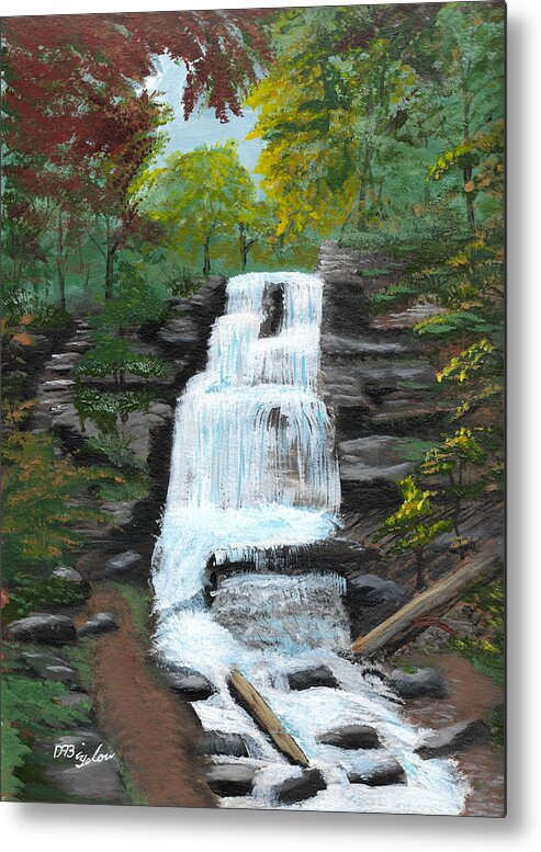 Water Fall Metal Print featuring the painting Tiffany falls by David Bigelow
