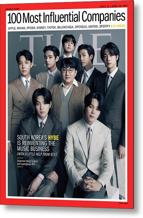 Time 100 Companies Metal Print featuring the photograph TIME 100 Companies - HYBE and BTS by Photograph by Hong Jang Hyun for TIME