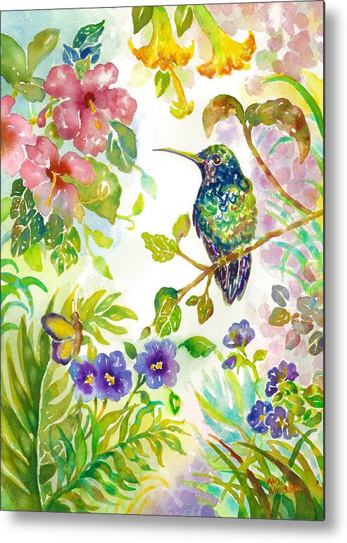 Tropics Metal Print featuring the painting Tropical Hummingbird by Ann Nicholson