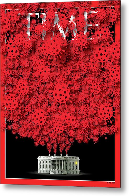 President Donald Trump Metal Print featuring the photograph Trump Covid White House by Time Illustration - viral cell icon - bgblue Getty Image