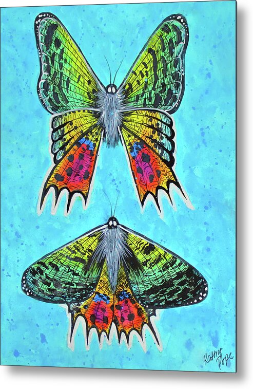 Twilight Metal Print featuring the painting Twilight Moth Duo by Kathy Pope