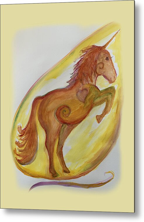 Unicorn Metal Print featuring the painting Unicorn Rearing by Sandy Rakowitz