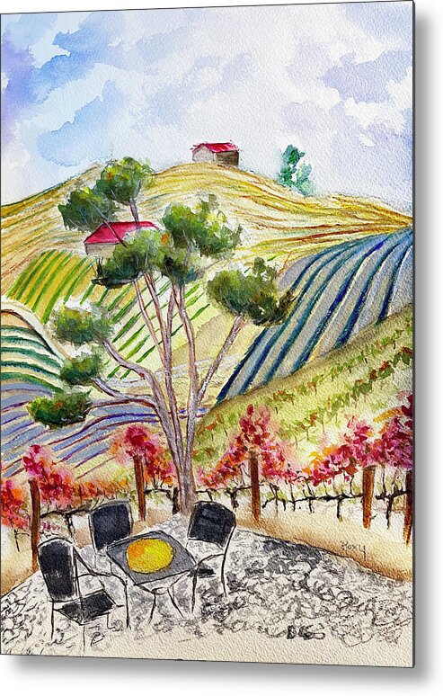 View Metal Print featuring the painting View from the patio at Gershon Bachus Vintners by Roxy Rich