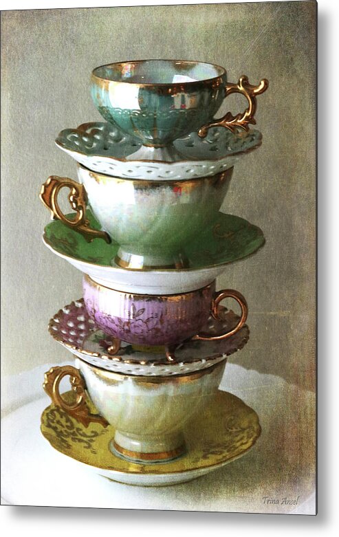 Tea Cups Metal Print featuring the photograph Vintage Tea Cups by Trina Ansel