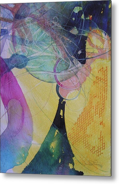 Abstract Watercolor Painting Yellow Dark Blue Green Pint Metal Print featuring the painting Visions of Venus by Annika Farmer