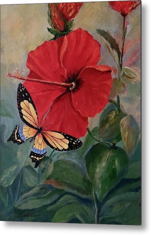 Hibiscus Metal Print featuring the painting Friendly Encounter by Jane Ricker