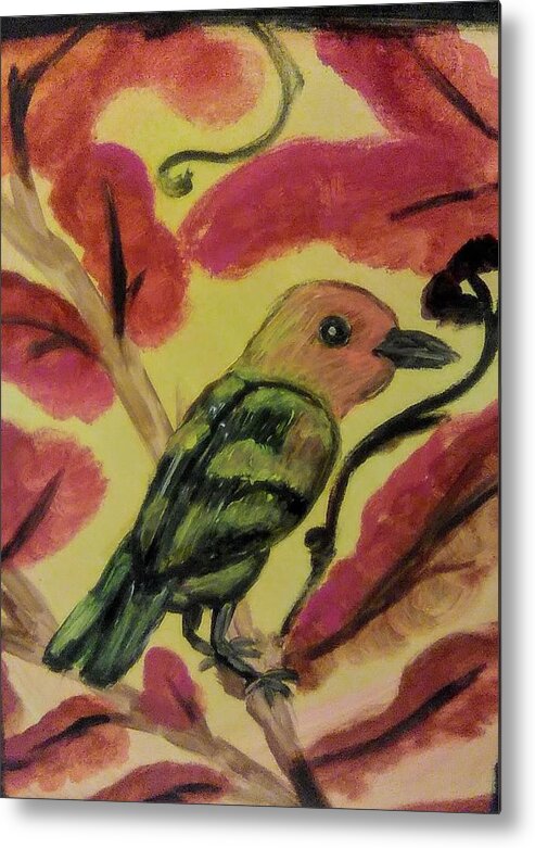Western Tanager Metal Print featuring the painting Western Tanager by Andrew Blitman