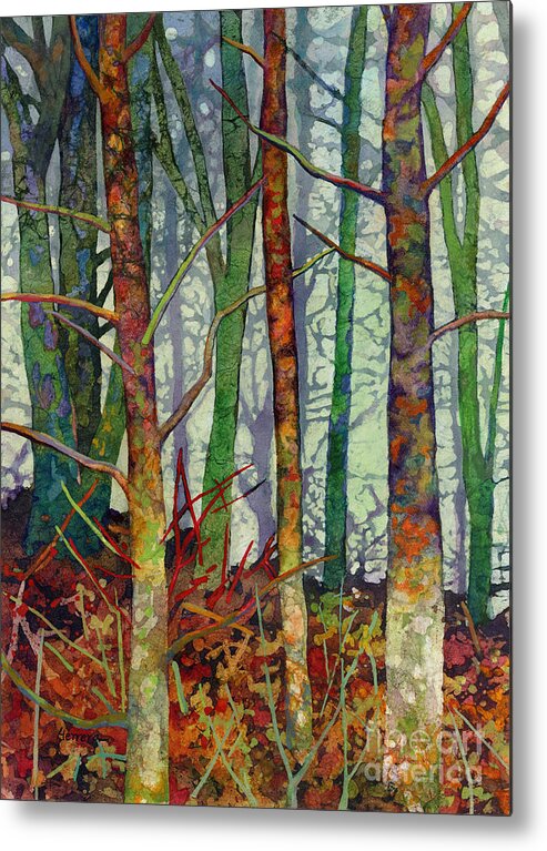 Abstract Forest Metal Print featuring the painting Whispering Forest by Hailey E Herrera
