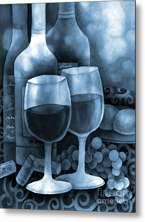 Wine Metal Print featuring the painting Wine for Two in Blue by Hailey E Herrera