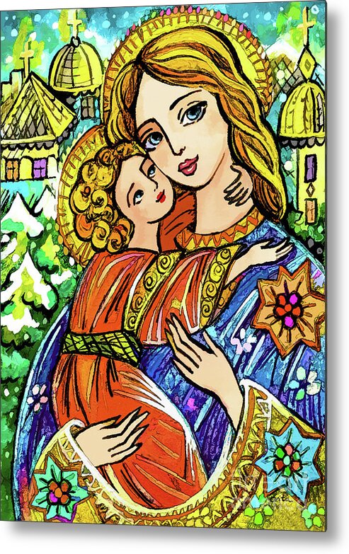 Mother And Child Metal Print featuring the painting Winter Church by Eva Campbell