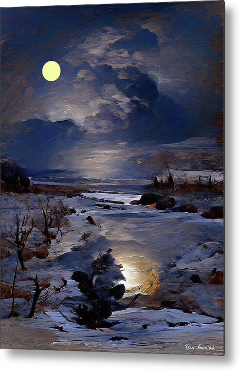  Metal Print featuring the digital art Winter Night Reflection by Rein Nomm