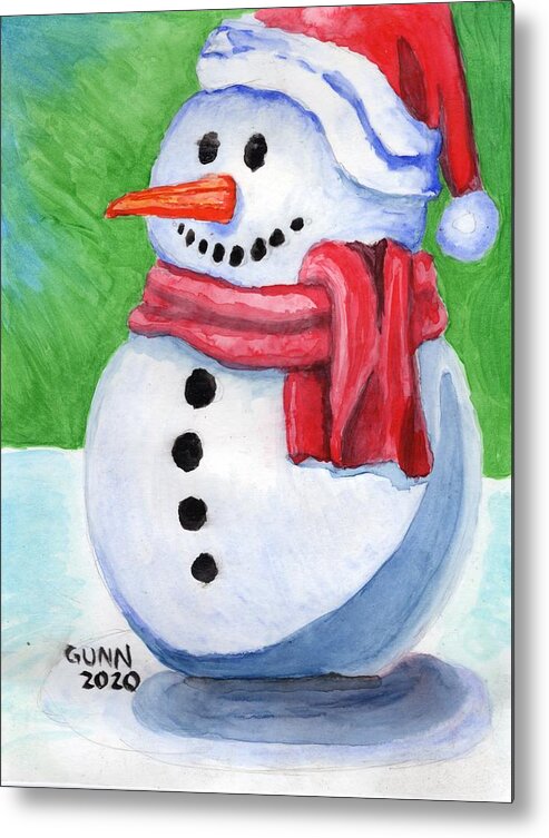 Winter Metal Print featuring the painting Winter Snowman by Katrina Gunn
