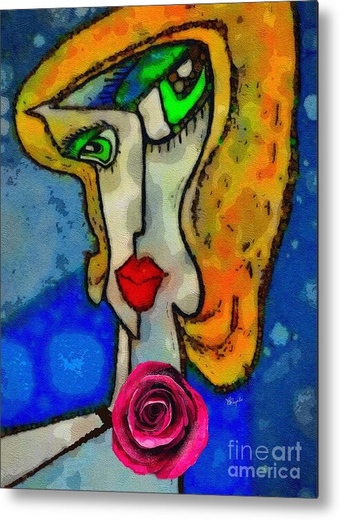 Woman Metal Print featuring the digital art Woman with Rose by Diana Rajala