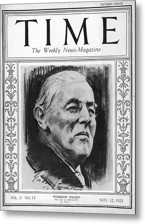 Politics Metal Print featuring the photograph Woodrow Wilson - 1923 by Gordon Stevenson