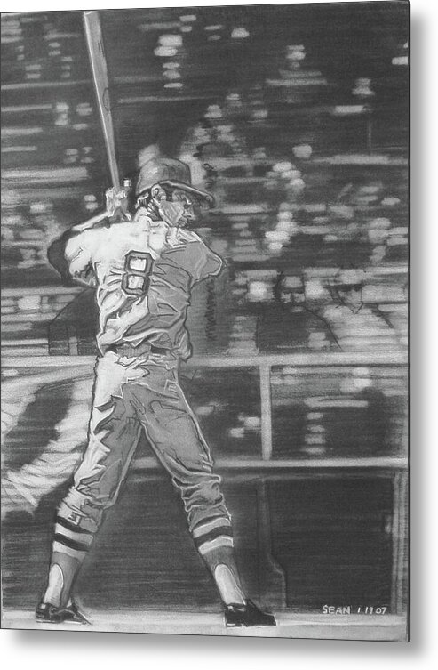 Charcoal Pencil On Paper Metal Print featuring the drawing Yaz - Carl Yastrzemski by Sean Connolly