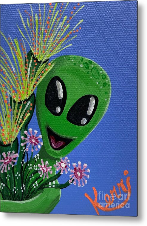 Alien Metal Print featuring the painting You. Me. And A Night Stealing Cows. by Kerri Sewolt