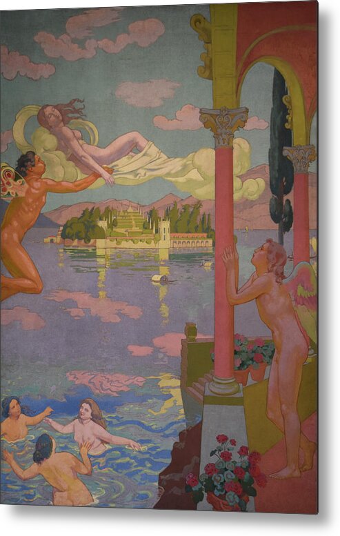 1907 Commission Metal Print featuring the painting Zephyr Transporting Psyche to the Island of Delight by Maurice Denis