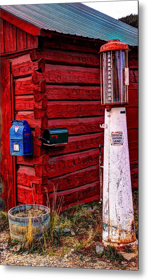 Antique Gas Pump Metal Print featuring the photograph Gas Pump Post Office by Harold Rau