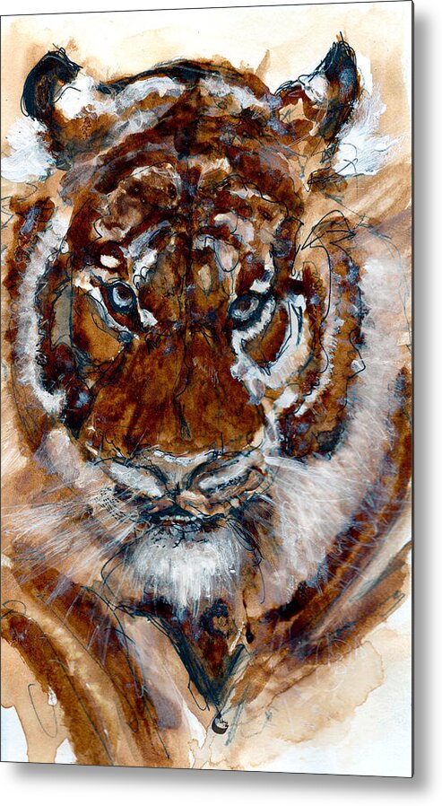Coffee Metal Print featuring the painting Purrrrfect by Howard Barry