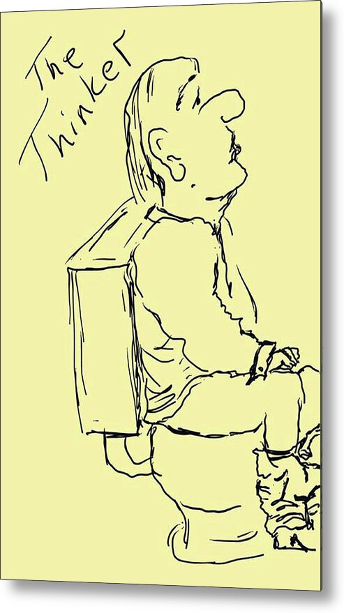 Graphic Pencil Drawing Doodle Art Whimsie Doodle Whimsical Sketch Comical Metal Print featuring the digital art The Thinker by Bertie Edwards