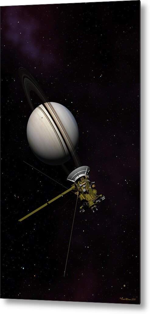 Cassini Metal Print featuring the digital art Lone sentinel at Saturn by David Robinson