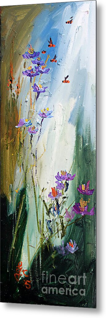 Flowers Metal Print featuring the painting Wildflowers and Bees Oil Painting by Ginette Callaway