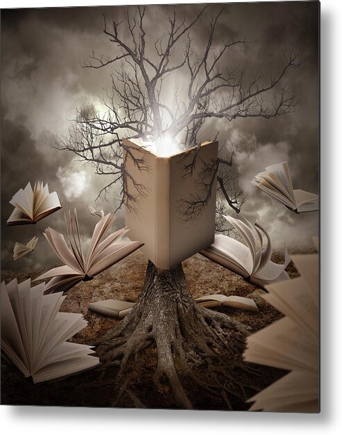 Concept Metal Print featuring the photograph Old Tree Reading Story Book by Angela Waye